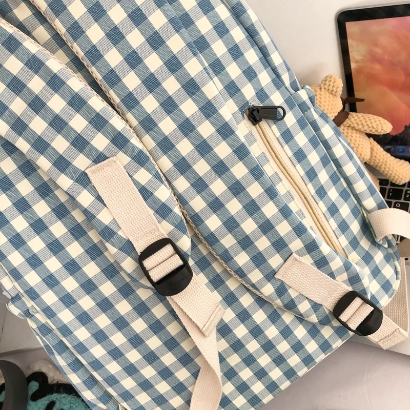 Campus Backpack Casual Simple Plaid Junior High School College Students Double Shoulder Bag Large Capacity New Korean Version Of