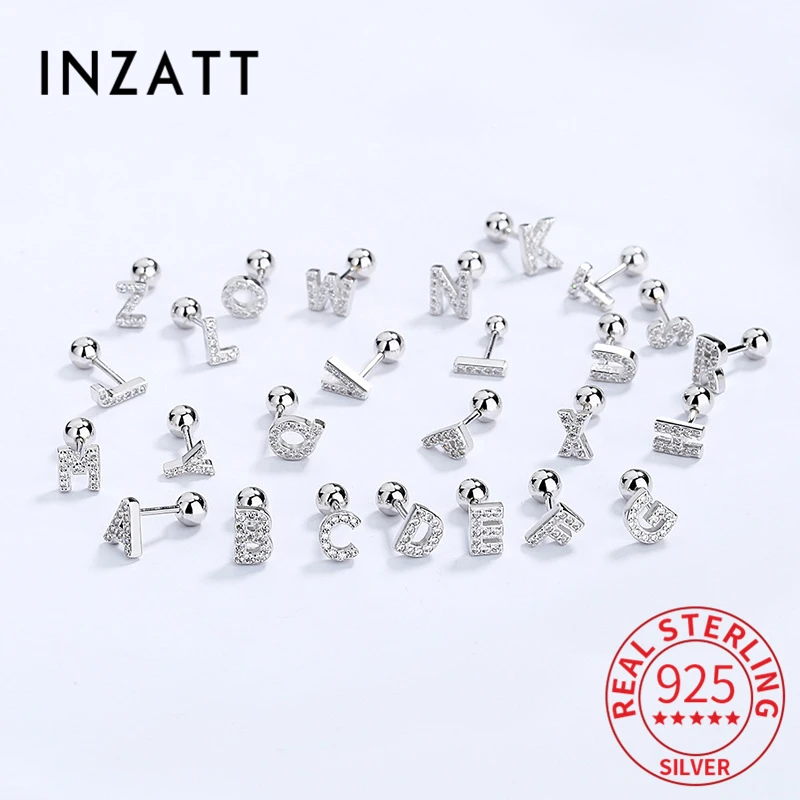 

INZATT Real 925 Sterling Silver 26 Letter Zircon Stud Earrings For Fashion Women Classic Fine Jewelry Geometric Accessories