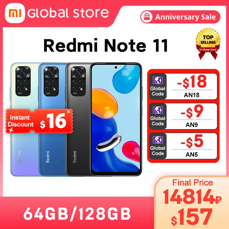Global Version Xiaomi Redmi Smartphone Note 11 64GB / 128GB Snapdragon 680 Octa Core 33W Pro Fast Charging 50MP Quad Camera