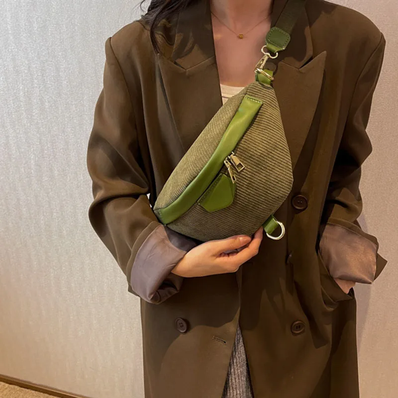 Corduroy Women's Popular Chest Bag Soft Casual Waistpack Multi-function Versatile Single Shoulder Crossbody Bag Portable Satchel