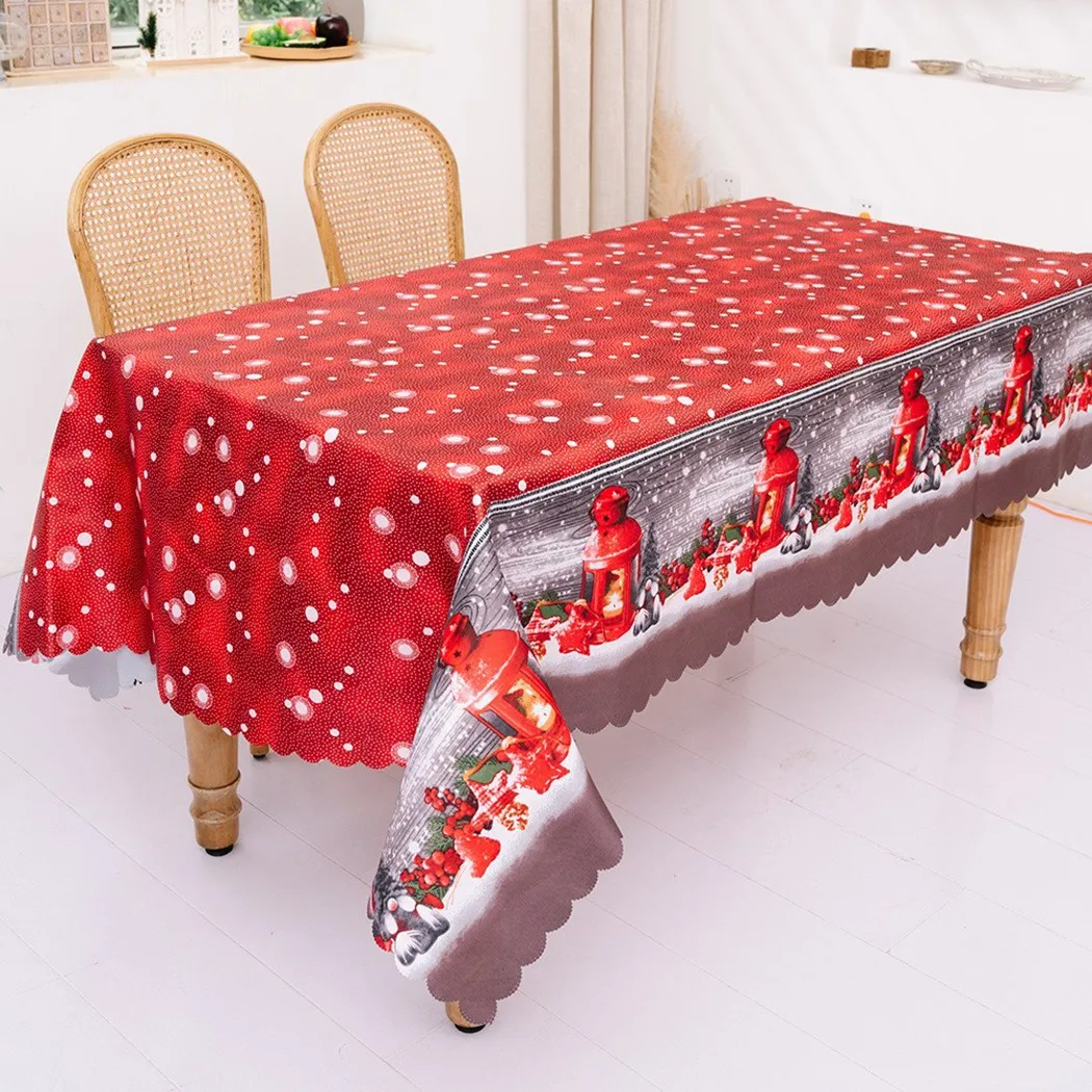 

Christmas Tablecloth Polyester Fabric Rectangular Santa Anti-stain Dust-proof Table Cover For New Year Home Table Party Decor