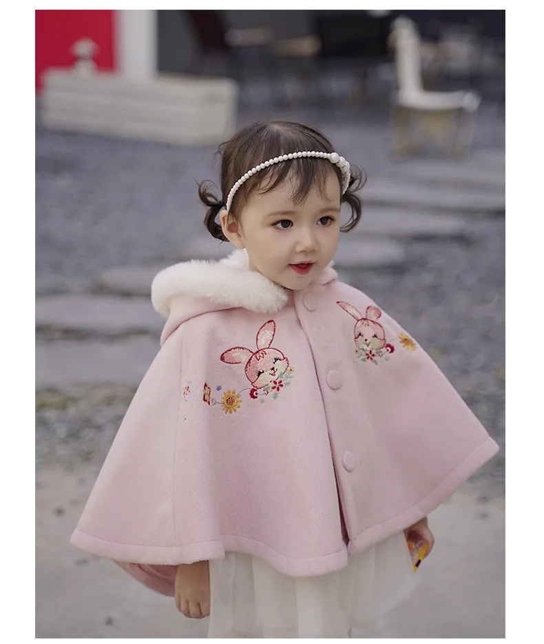 

Верхняя одежда для маленьких девочек, Рождественская шерстяная накидка с кроличьими ушками и капюшоном, в китайском стиле, детский Рождест...