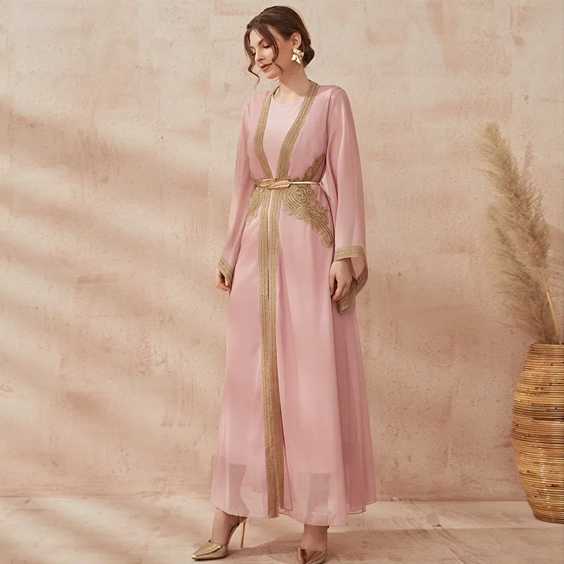 XF-T-21918 Fashion Women's Wear 2023 New Muslim Arab Dress Middle East Dubai Women's Suit  Kaftans for Women  Open Abaya