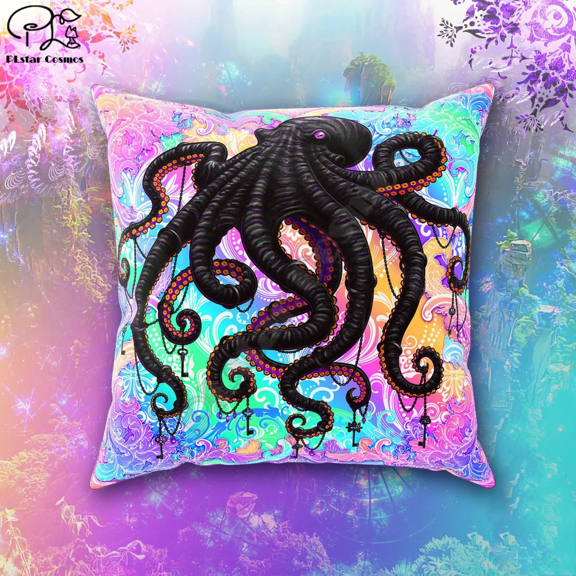 

Психоделическая декоративная подушка, психоделический декор для комнаты, эклектический веселый домашний пастельный панк, черный Осьминог
