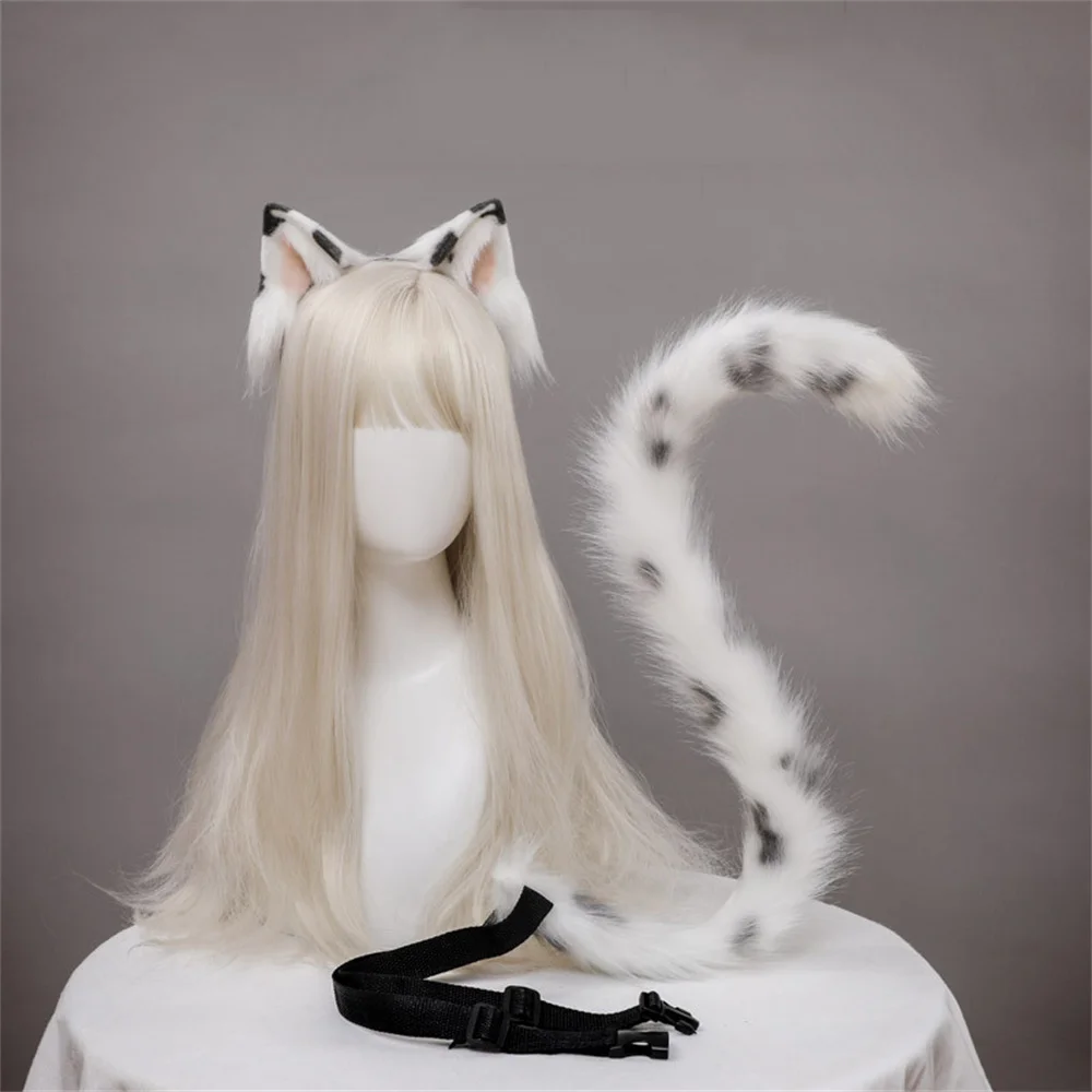 Купи Cosplay Props Beast Ears Headdress Beast Tail Anime Accessories Lolita Cute Snow Leopard Cow Cat Ears Headband Sexy Suit за 427 рублей в магазине AliExpress