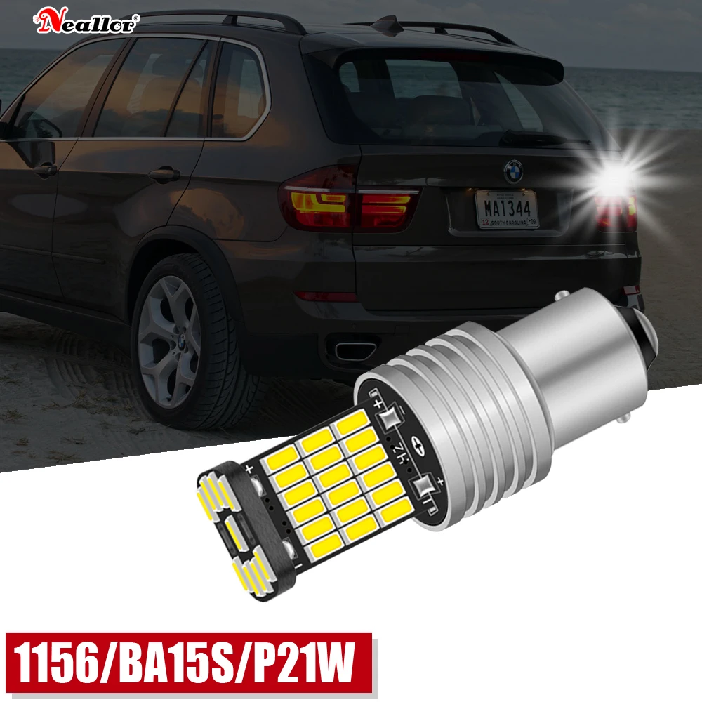 

1 шт. автомобильная светодиодная лампа P21W BA15S 1156 T20 7443 W21/5 Вт указатель поворота 12 В 4014 SMD 6500K белая автомобильная лампа заднего хода для парков...