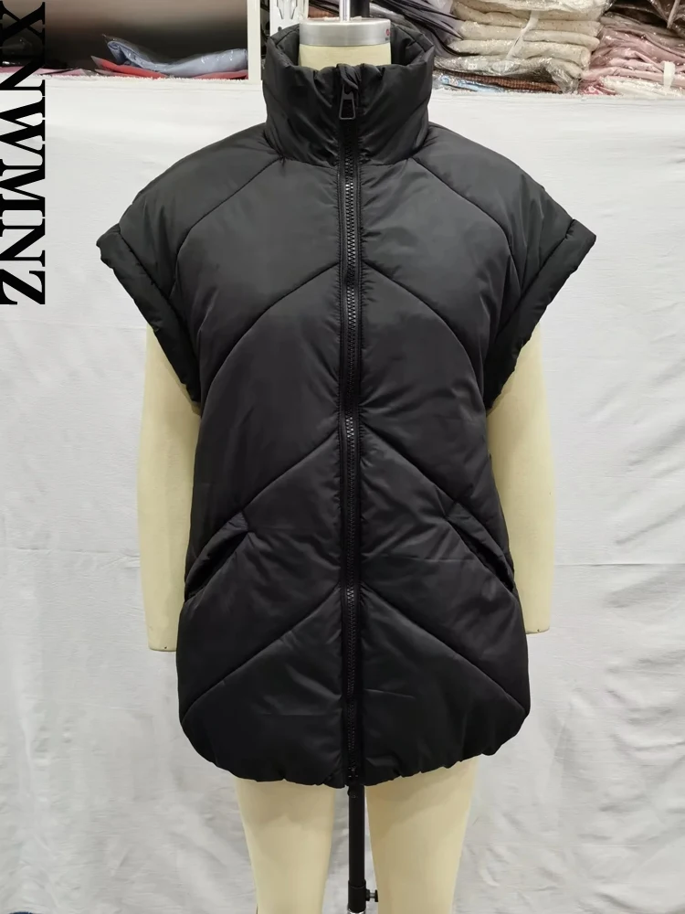 XNWMNZ Women Fashion Oversize Water Wind Protection Quilted Gilet High Neck Elastic Bottom Padded Coat Female Outerwear Gilet