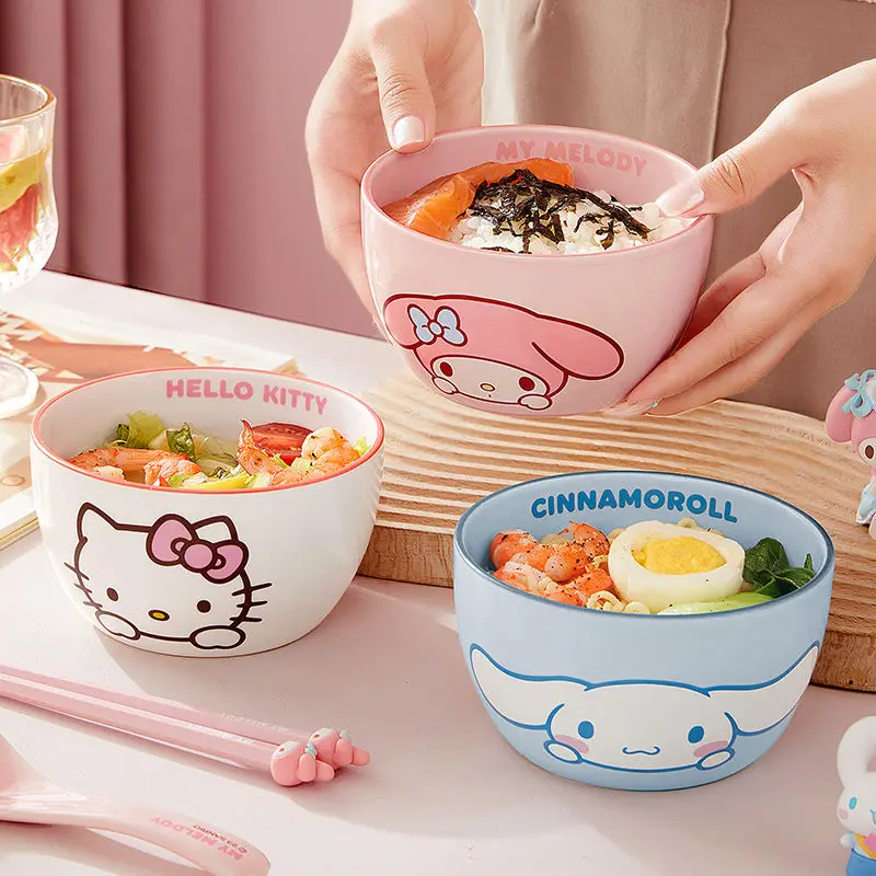 

Sanrio Anime Hello Kitty Ceramic Bowl Kawaii My Melody Cinnamoroll Household Children's Dining Rice Bowl Cute Tableware Kid Gift