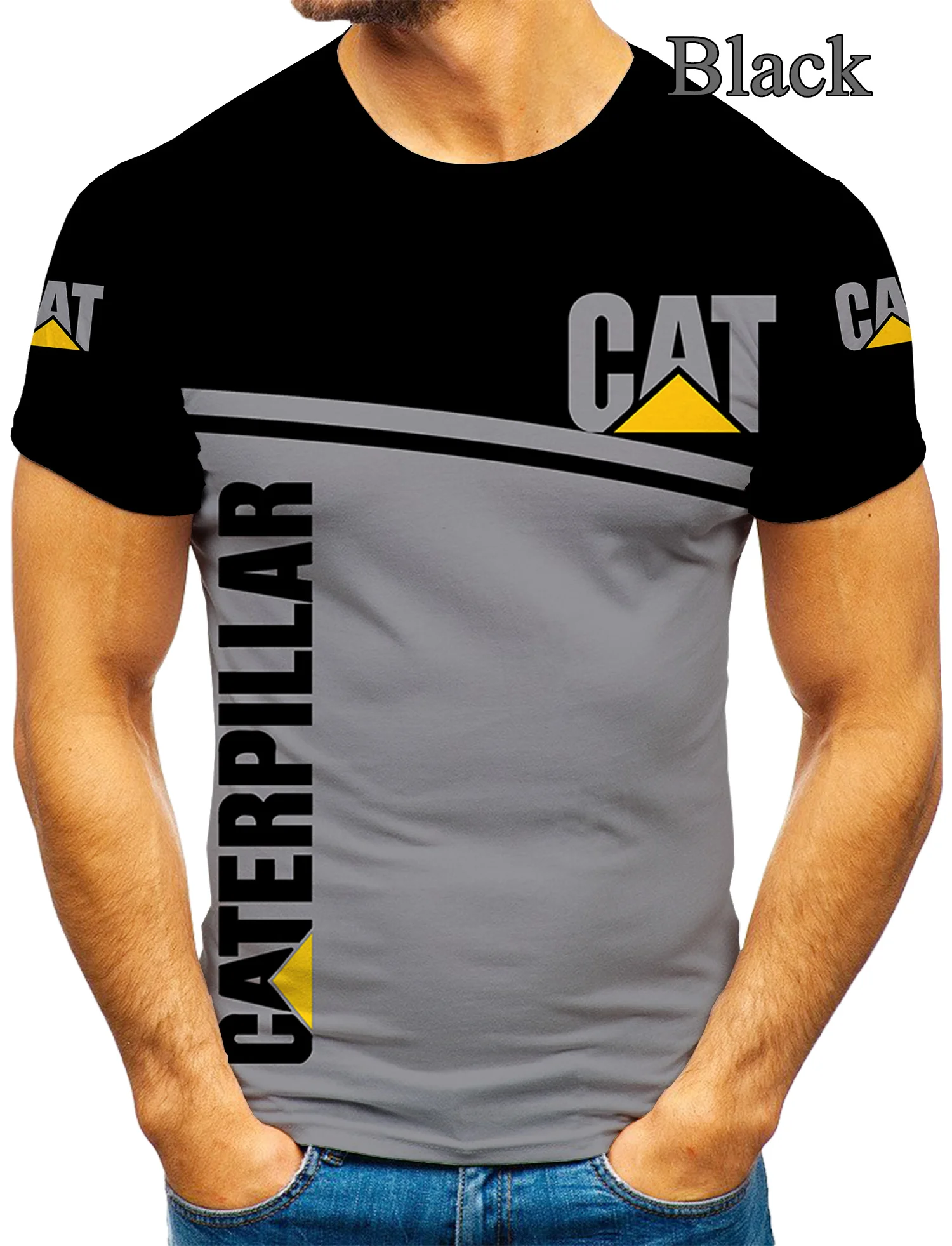 

2022 new summer round neck fashion cat 3d printing t-shirt, men's excavator casual short sleeve t-shirt clothing top