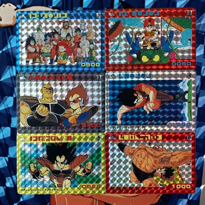 

6Pcs/Set Dragon Ball Cards PP Part1 ACG Son Goku Vegeta Bulma Chichi Master Roshi Anime Game Refraction Grid Flash Card DIY Toy