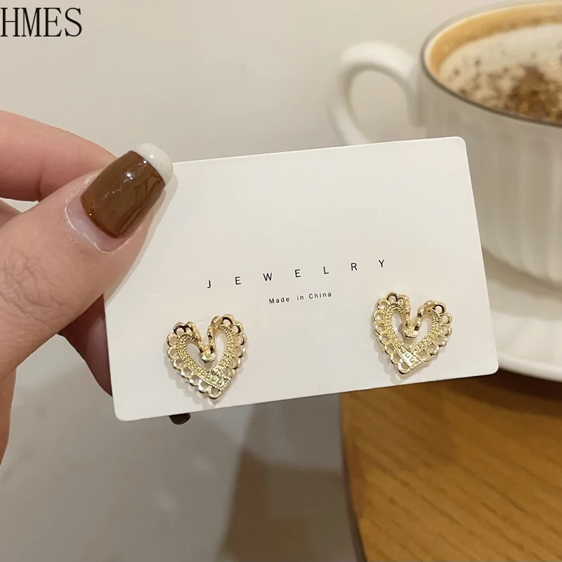 

New Lovely Woman Earrings Gold Color Heart Hollow Cross Stud Earrings Stainless Steel Metal Korean Earrings Party Jewelry Gift