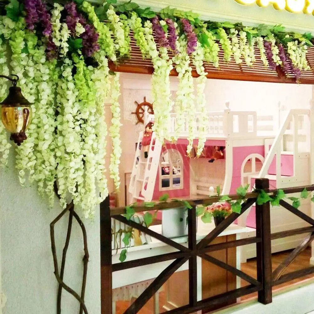 

12 Pieces Of Wisteria Simulation Flower Wreath Arches Corridor Office Wall Decoration Plant Wedding Home Ceiling Garden K5q2