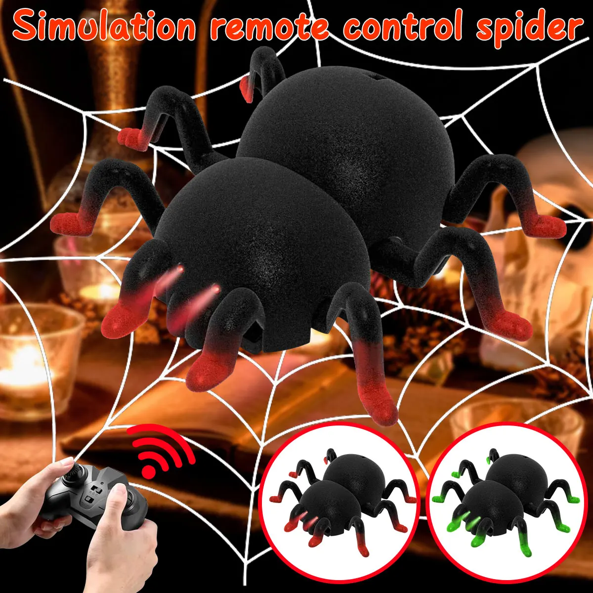 

Halloween Remote Control Spider Wireless Realistic RC Spider Toy Halloween Spider with LED Eyes Climbing Wall Floor Dual Modes