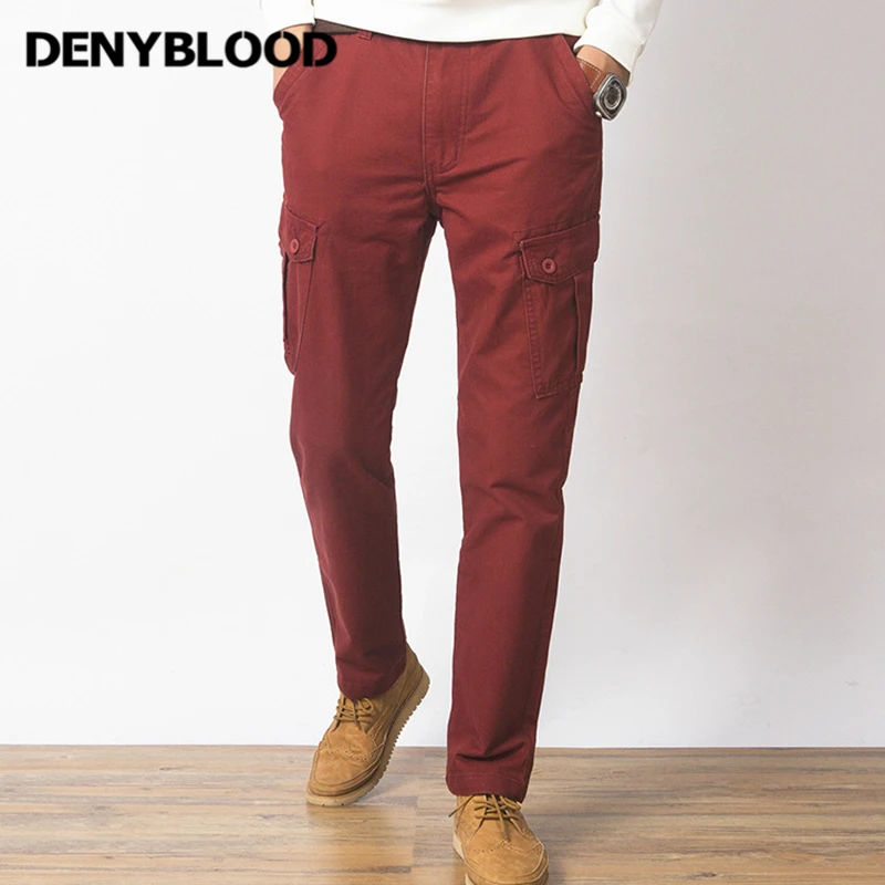 Denyblood Jeans Cargo Pants Men 100% Cotton Twill Trousers Army Green Military Pants Khaki Chinos Casual Pants Work Clothes 202