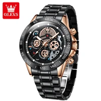 olevs original fashion design mens watches top luxury brand waterproof sport wrist watch luminous quartz military black steel