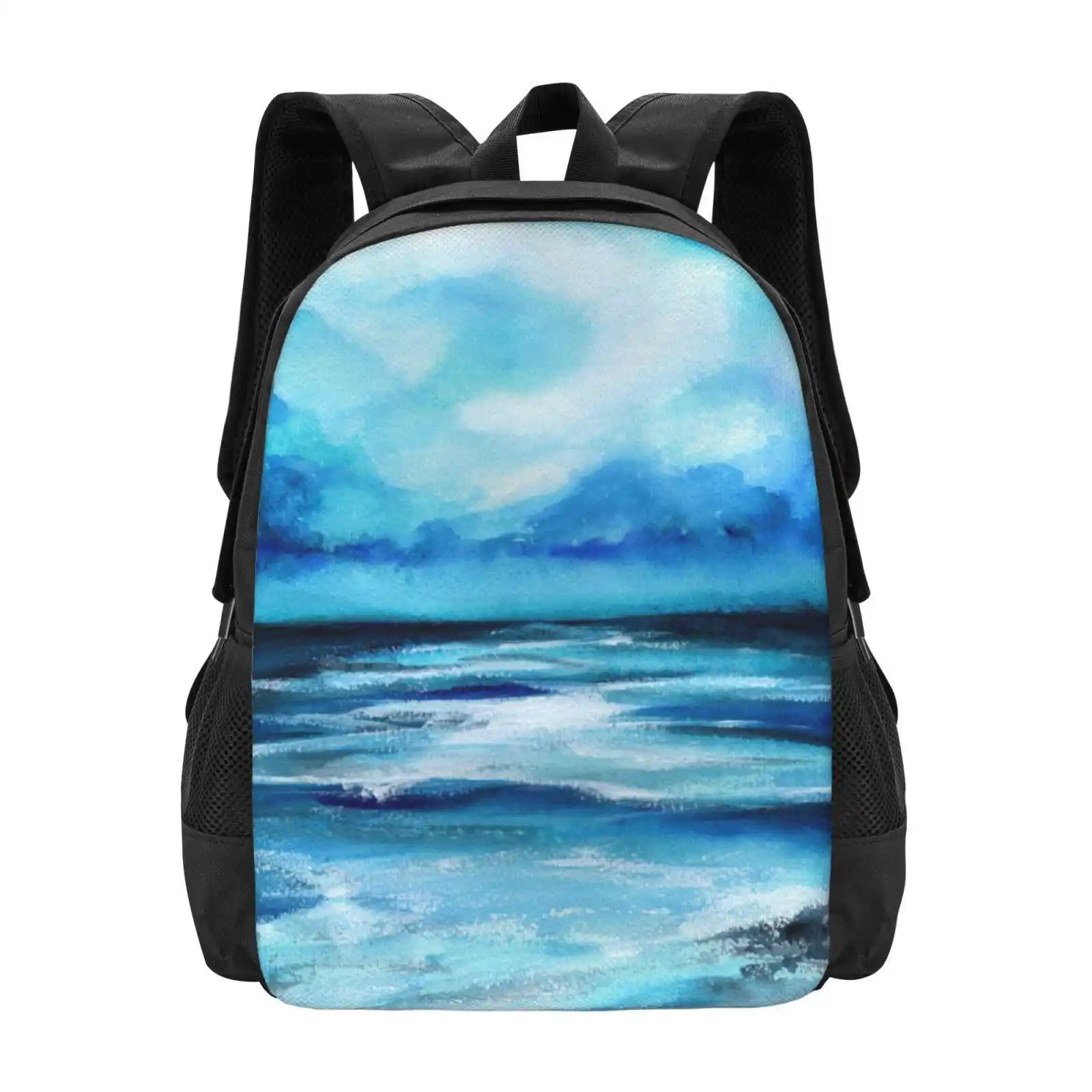 Big Blue Ocean Waves School Bag Big Capacity Backpack Laptop Anime Game Underwater Dark Baby Sports Love Joker Bluemood