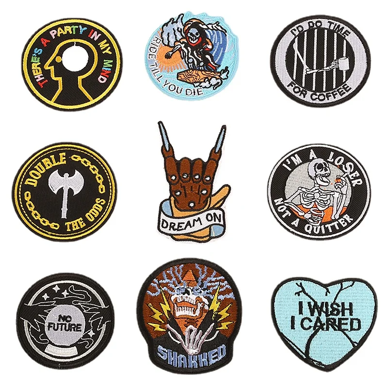 50pcs/lot Round Anime Embroidery Patch Fun Letter Bag T-Shirt Clothing Decoration Dream Future Axe Mind Strange Things Applique