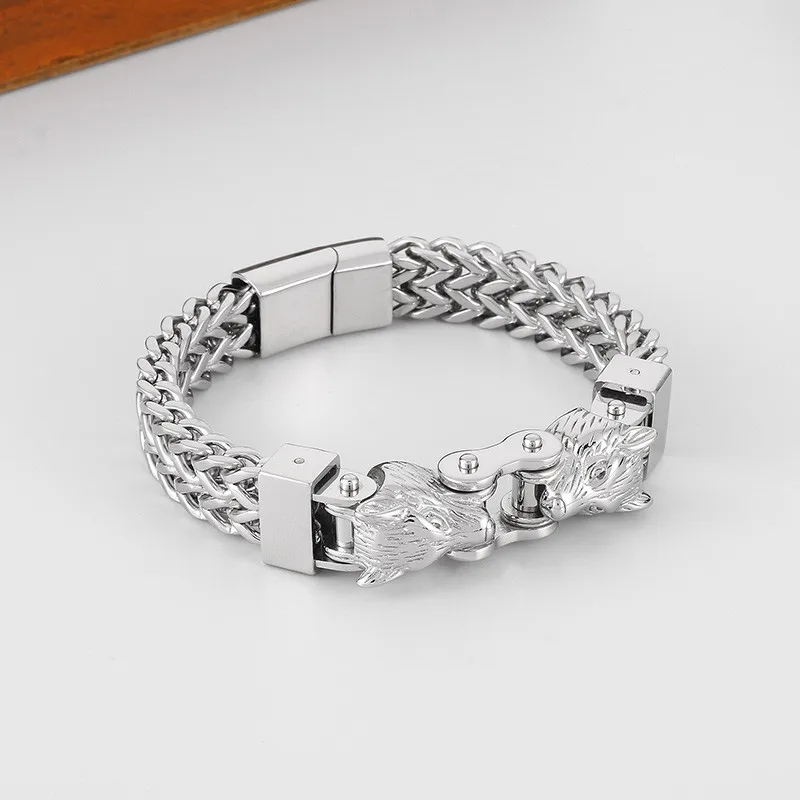 Мужские браслеты из нержавеющей стали Fongten 215 мм несколько цветов двойной волк