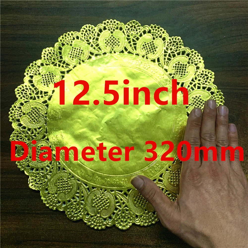20pcs 12.5inch Gold Round Diameter 320mm Paper Lace Doilies Placemat for Christmas Wedding Party Decoration