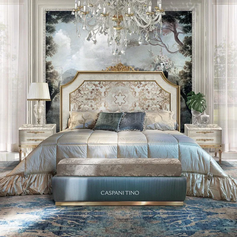 

Пользовательский Европейский твердый деревянный корпус мозаичный дизайн резной Французский дворец Роскошная принцесса двойная Свадебная кровать
