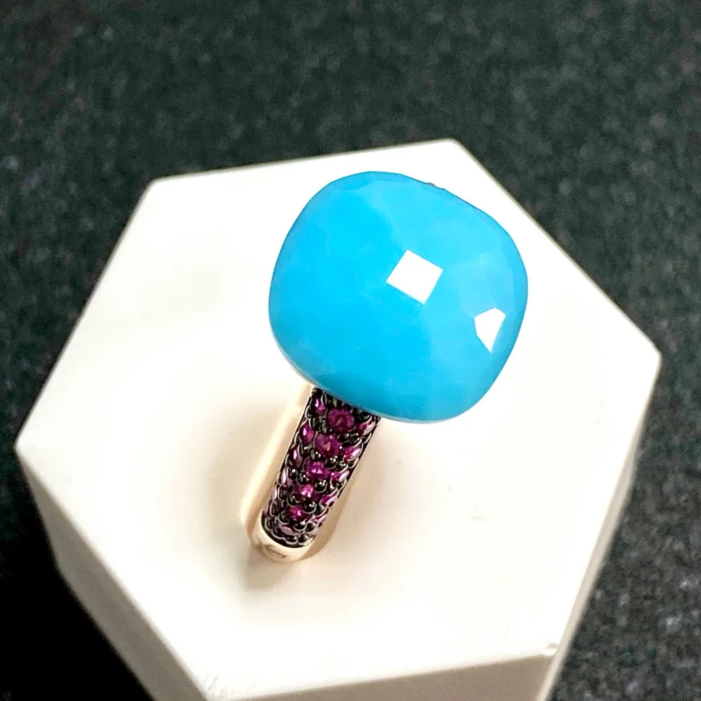 

12.6mm Flat Crystal Ring For Women Turquoise Ring With Purple Zircon Black Plated Gun Party Fashion Jewelry Birthday Gift