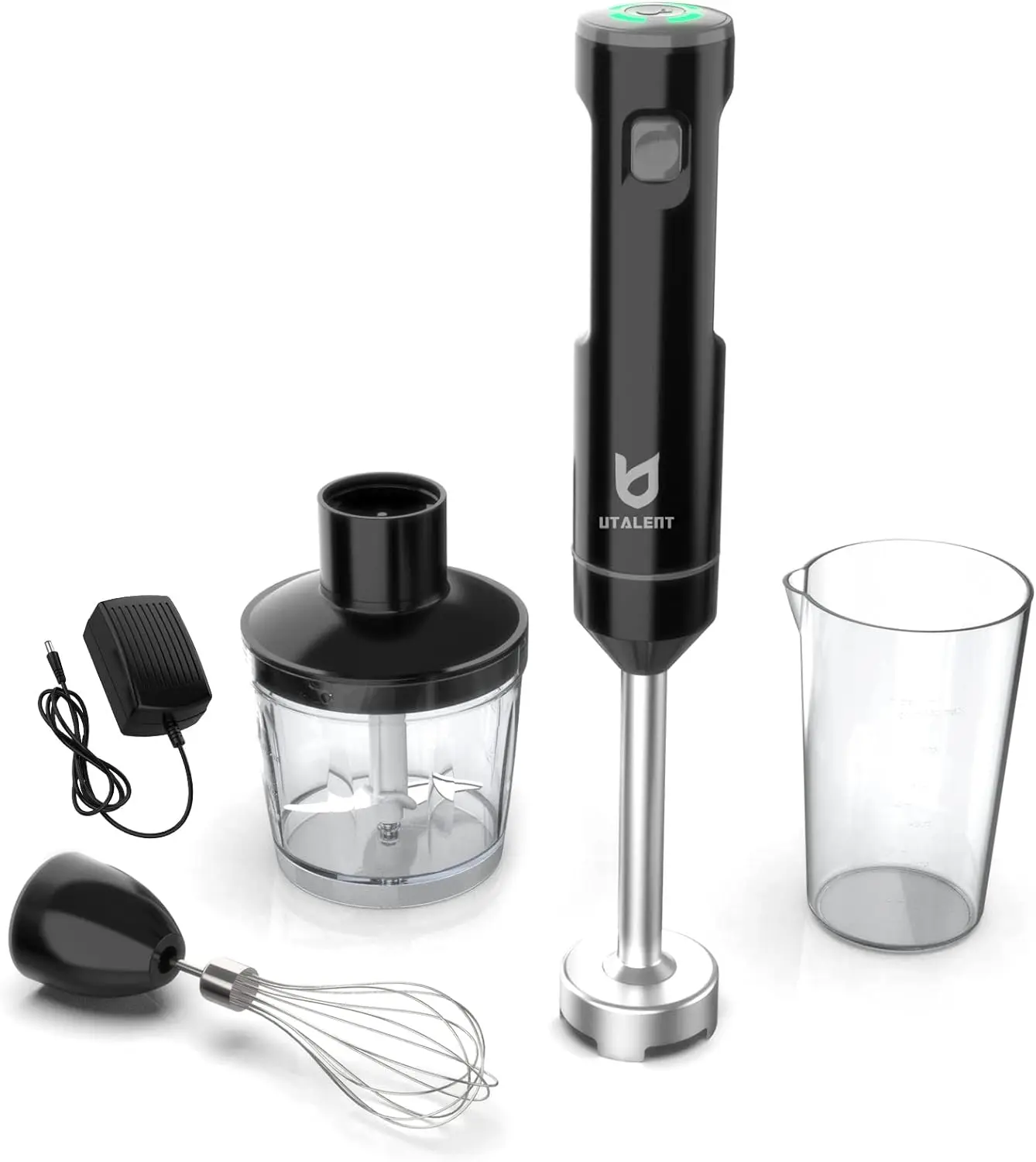 

Hand Blender, Variable Speed Immersion Blender Rechargeable, with Fast Charger, 500ml Chopper, 600ml container, Egg Whisk, for