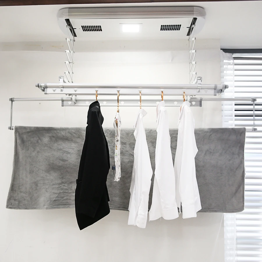 

Smart home custom automatic hot air ceiling wall mounted laundry dryer rack clothes folding hangers machine foldable cloth dry