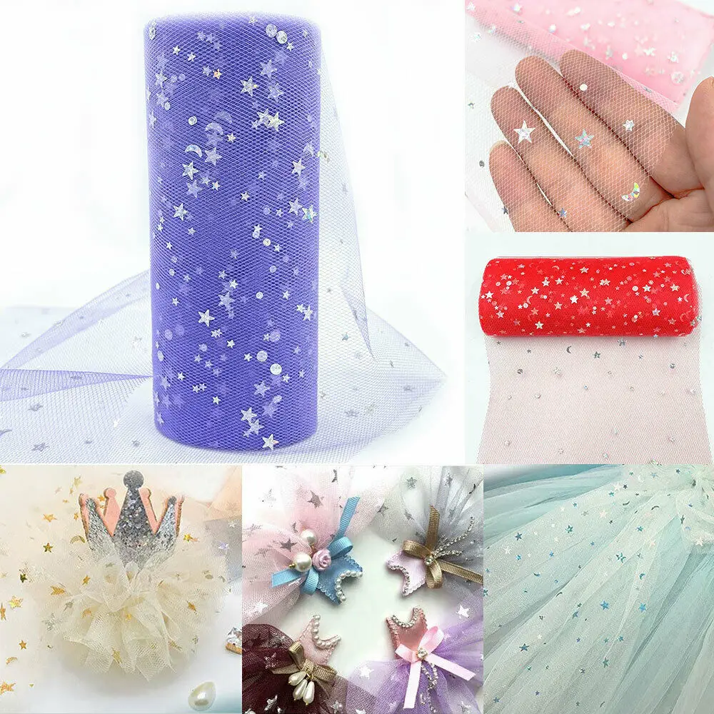 

Silver Star Moon Glitter Tulle Roll 10 Yard 15cm Spool Tutu Wedding Decoration Organza Laser DIY Craft Birthday Party Supplies