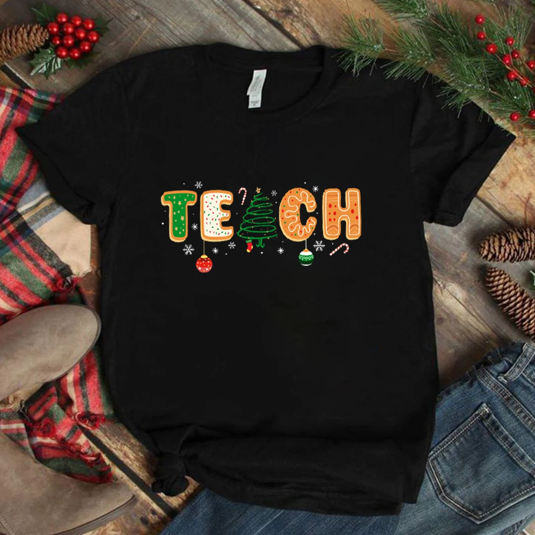 

Высококачественная женская футболка Teeteety из 100% хлопка с рождественским принтом и круглым вырезом