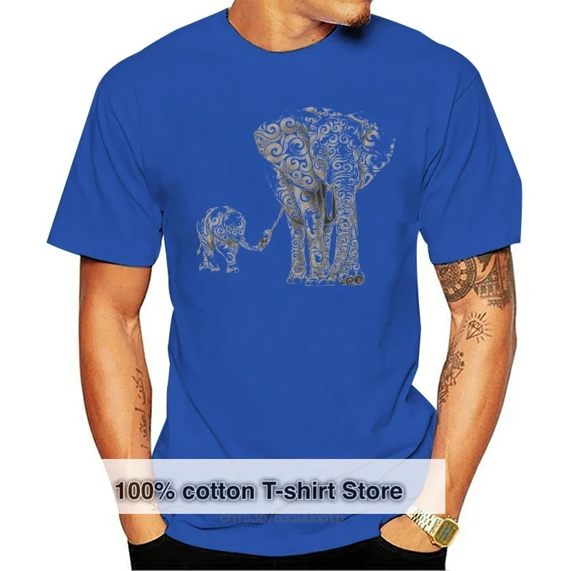 

Punk Men T-shirt Swirly Elephant Family Tshirt Pure Cotton Europe Tops Tees Retro Short Sleeve Thanksgiving Gift T Shirts O-Neck