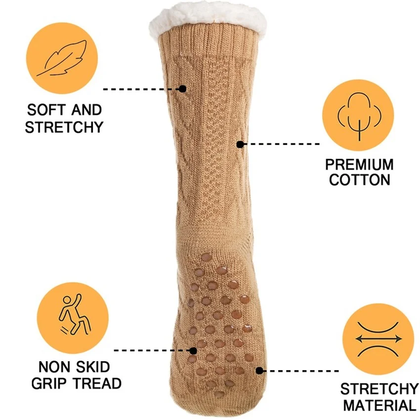 Thermal Fuzzy Sock Womens Winter Warm Comfy Sleeping Soft Female Plush Non Slip Grip Silicone Fur Ball Short Slippers Floor Sock