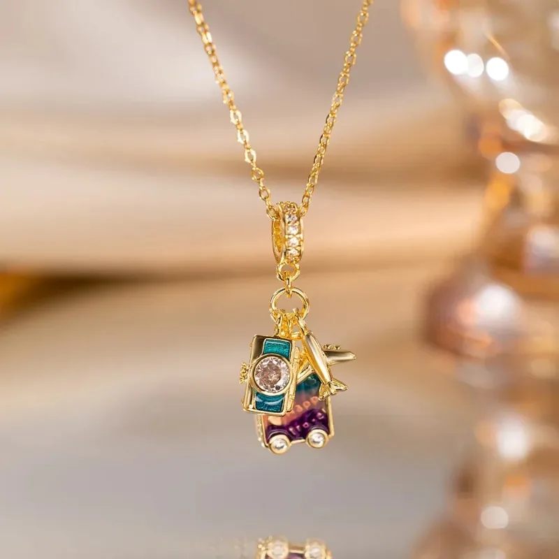 Модное красочное имитация авиационного багажа с камерой кулон ожерелье для