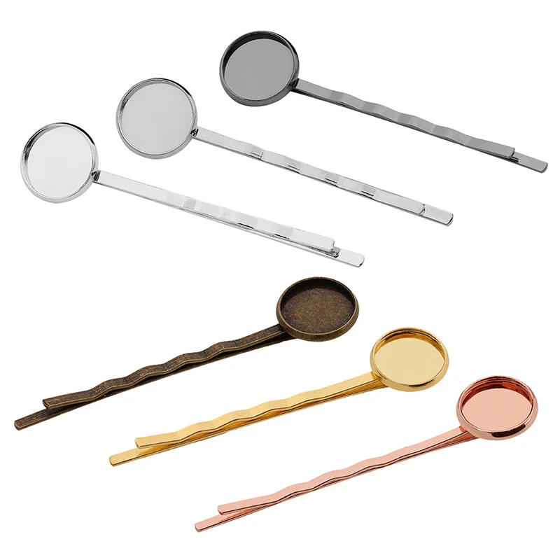 

20pcs 12mm 14mm Hair Jewelry Findings Hairpin Hair Clips Blank Bezel Setting Tray for Glass Cabochons Cameo DIY Accessories