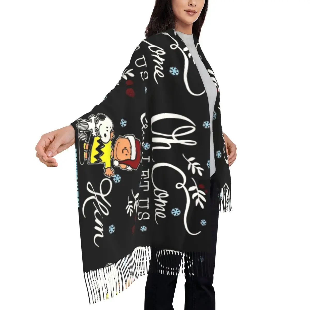 Женский шарф теплый MINISO Sanrio Snoopy рождественские большие шарфы с кисточками модные