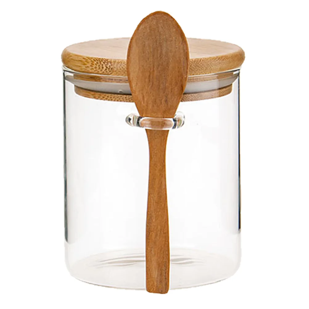 

Glass Jar Spoon Glass Snack Containers Coffee Bean Jar Glass Containers Bamboo Wood Cover Sealed Cans Nut Food Jar Wooden Lid