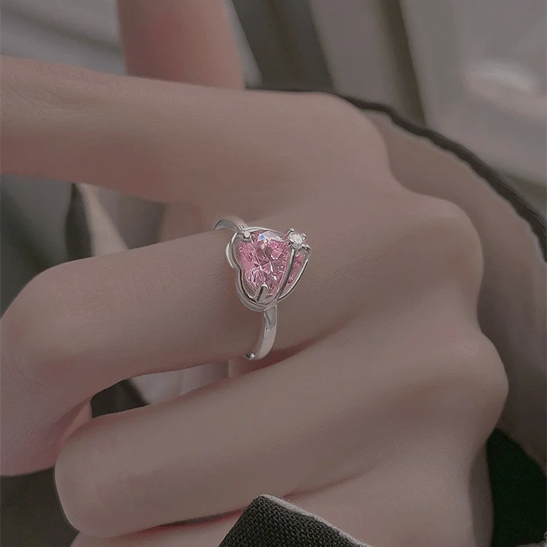 

FMILY Minimalist 925 Sterling Silver Pink Love Zircon Ring Temperament Elegant Light Luxury All-match Jewelryfor Girlfriend Gift