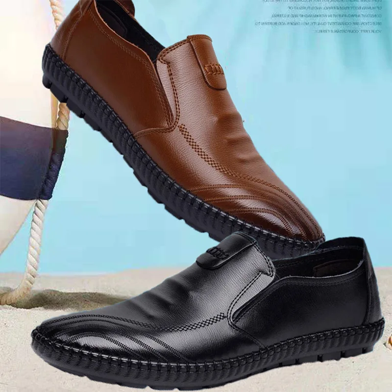 

SBIP Men's Summer New Leather Shoes Slip On Loafers Casual Breathable Loafers Korean Version Of The Trend Of Beans Shoes