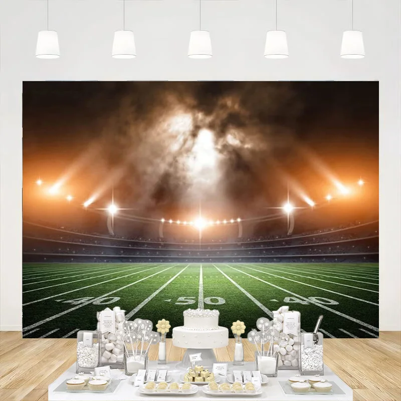 

Sport Theme Backdrop Football Field Spot Light Background for Photography Party Decorations Photo Studio Props