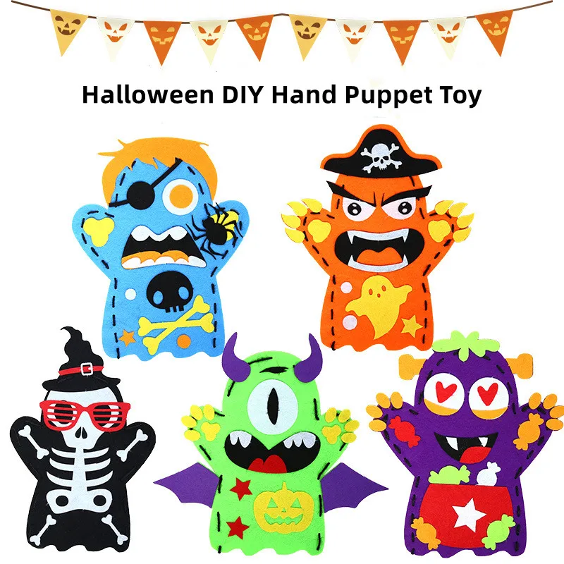 Kids DIY Halloween Hand Puppet Art and Crafts Toy Kindergarten Children Handicraft Felt Party Paste Sewing Material Kits Gifts