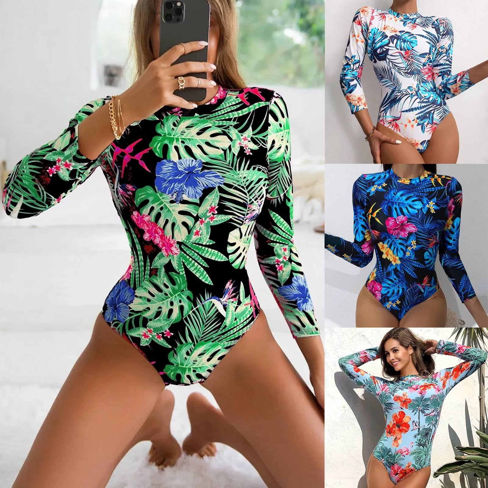 

One Pieces Women Swimming Comfortable Swimwear Sexy Lady Surfing Bathing Suits OutdoorLong Sleeve Quick Dry Beach Swimsuits