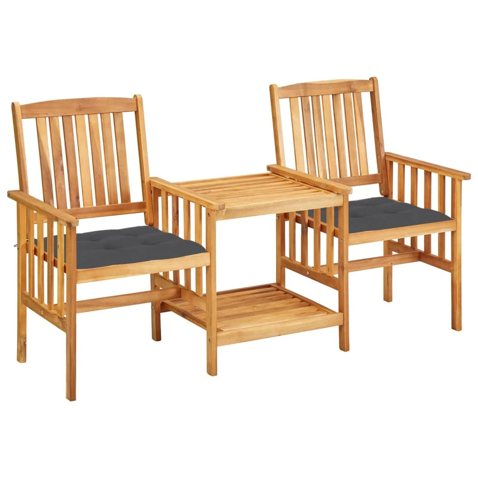 

Patio Chairs with Tea Table and Cushions Solid Acacia Wood