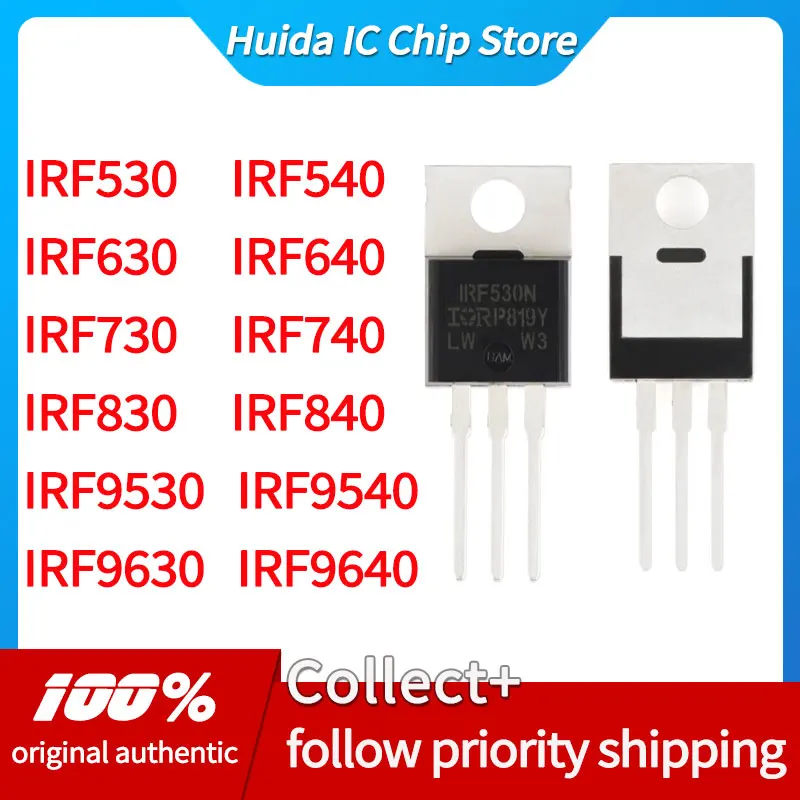 10 Pièces MOSFET IRF530N IRF630 IRF730 IRF840 IRF5305 IRF5210 IRF9540 IRF9640 - Format TO-220 - Pour Circuits électroniques