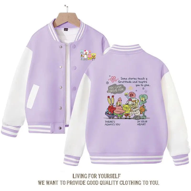 

2023 New Children's Jacket Tops Spongebob Squarepants Baseball Wear Coat Cartoon Kawaii Anime Plush for Kids Birthday Gift
