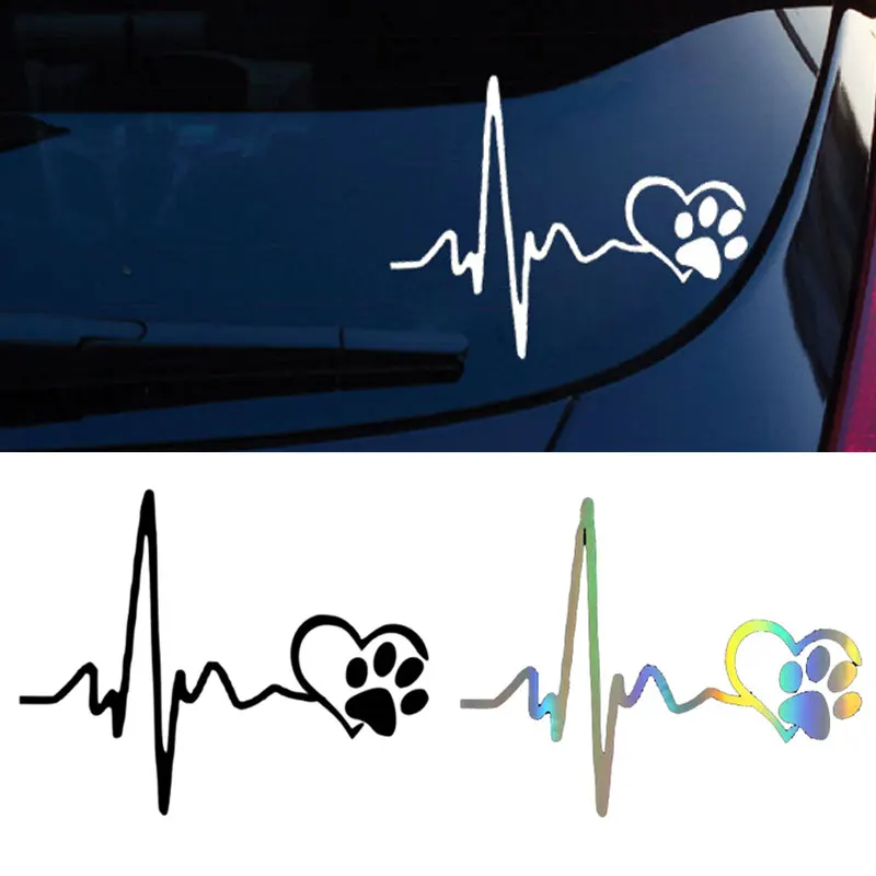 

Creative Heartbeat Love Dog Footprints Reflective Car Stickers Waterproof PVC Decal Auto Body Styling Rear Windshield Decal
