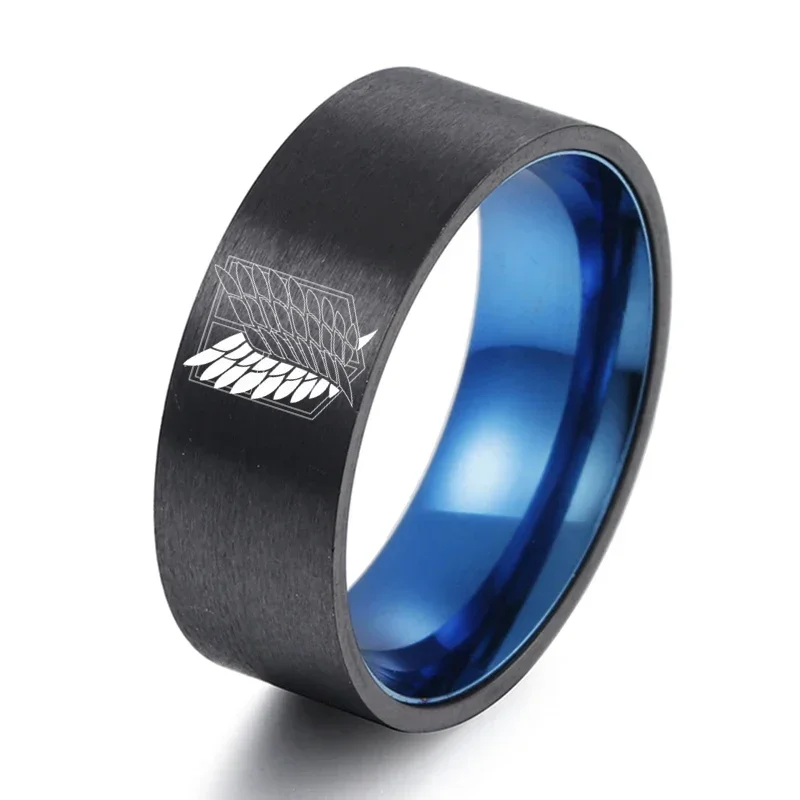 8 мм Атака Титанов Черное серебро Кольцо из нержавеющей стали Крылья Свободы Флаг