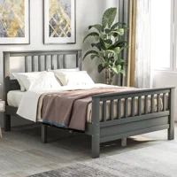 Wood Platform Bed with Headboard and Footboard, Full (Gray)