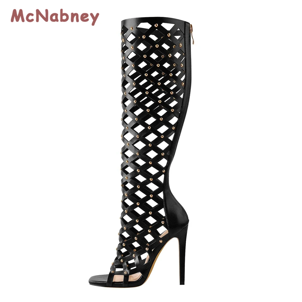 Sexy Women's Boots Square Toe Metal Decor Shoes 2023 Ladies Fashion Knee High Boots Female High Heels Rhinestone Thigh Boots