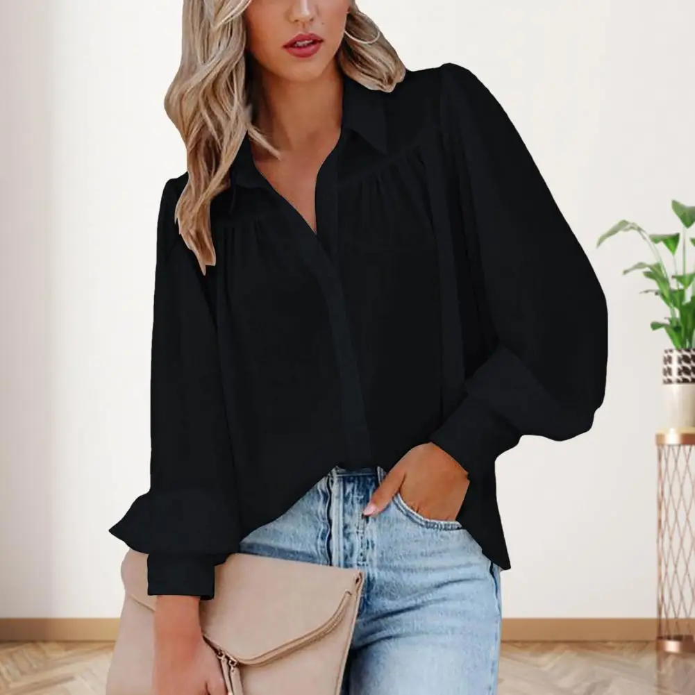 

Summer Women Turndown Collar Yellow Loose Blouse Female Long Sleeve Shirt Casual Lady Tops Blusas