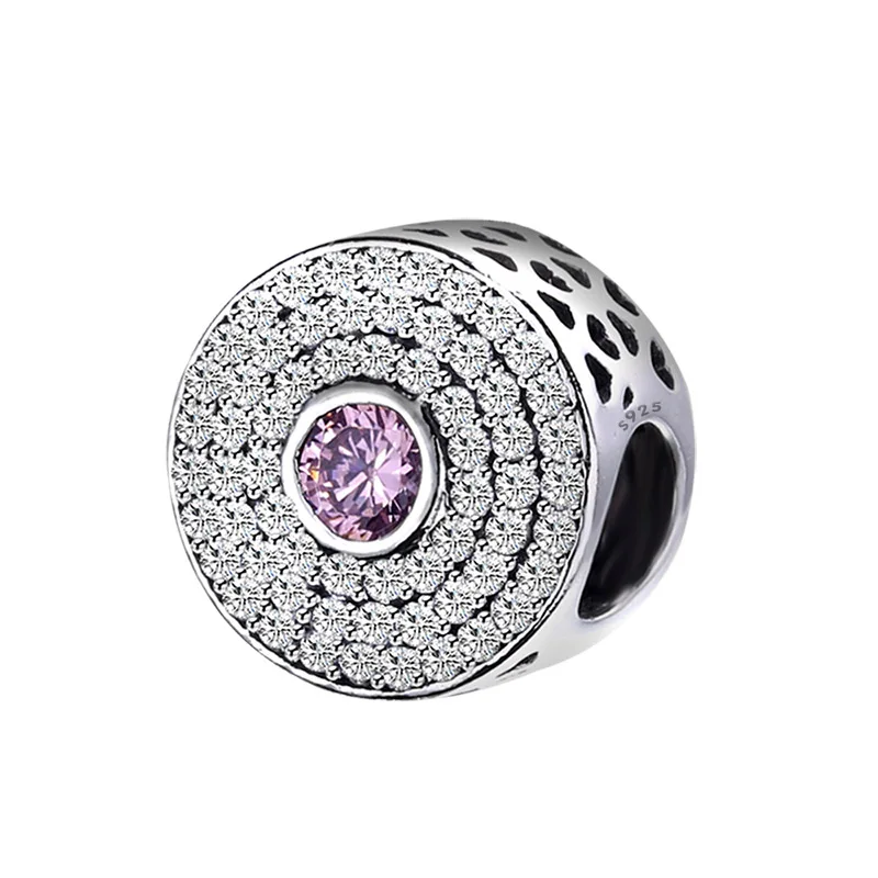 

Cubic Zirconia Silver Color Charm For Women Original Designer Bead Fashion Lucky Round Charm Fine Beads Bracelets Jewelry Making