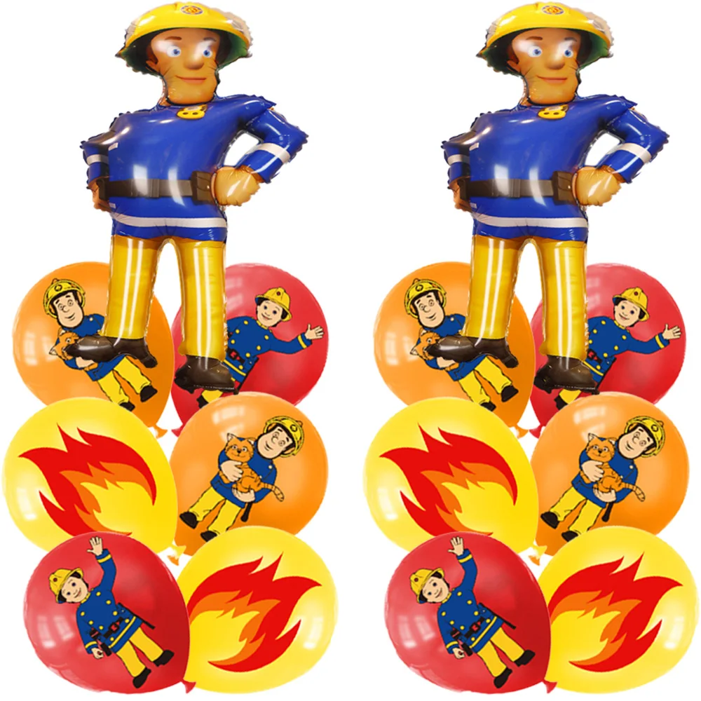 

16Pcs Firemen Party Decorations Jumbo Fireman Sam Foil Balloons Sam Flame Fire Latex Balloon Boys Fire Truck Theme Baby Shower